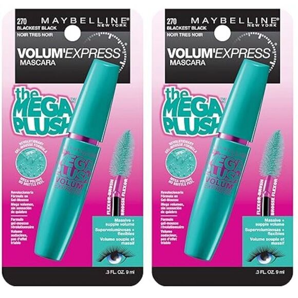 Bundle of 2 Maybelline New York Volum'Express® The Mega Plush® Washable Mascara - Picture 1 of 10